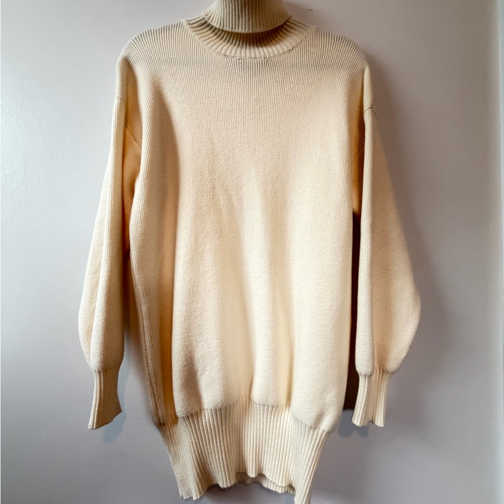 Forever 21 Cream Turtleneck Balloon Sleeve Sweater